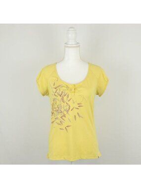 The North Face Women's Medium Yellow Leaf Scoop Neck Puff Sleeve Tech Tee